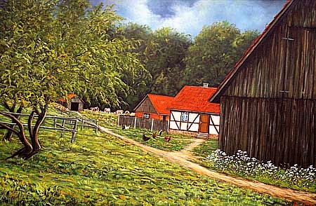 lgemlde vom Kunstmaler Hugo Reinhart > Auszugshaus auf einem Bauernhof in Hausarmen <