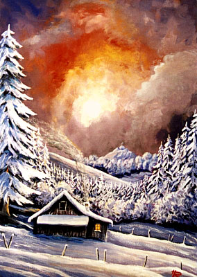 Winterlandschaft vom Kunstmaler Hugo Reinhart >Stille Winternacht<