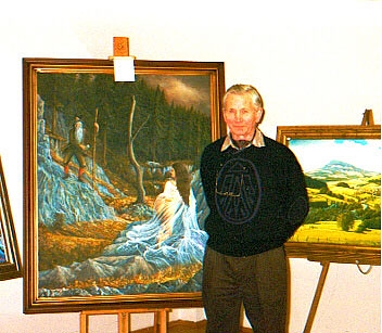 Kunstmaler Hugo Reinhart in einer seiner Ausstellungen 